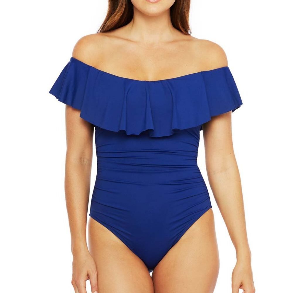 La Blanca Blue Island Ruffle Off-Shoulder One-Piece Women Size 4